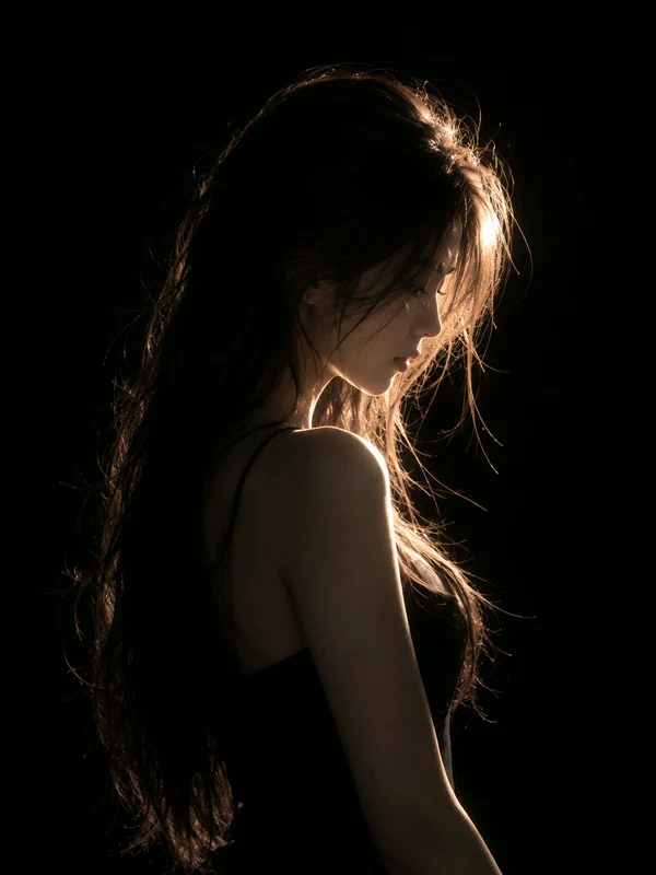 Low-key profile portrait with warm rim lighting